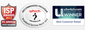 ISP awards 2011, Which? 'Recommended Provider, USwitch awards 2012